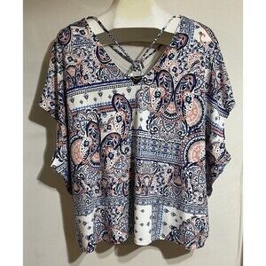 Tunic Top Blouse Paisley  XL Poly Cotton Nylon Geometric Beach Boho Crisscross A